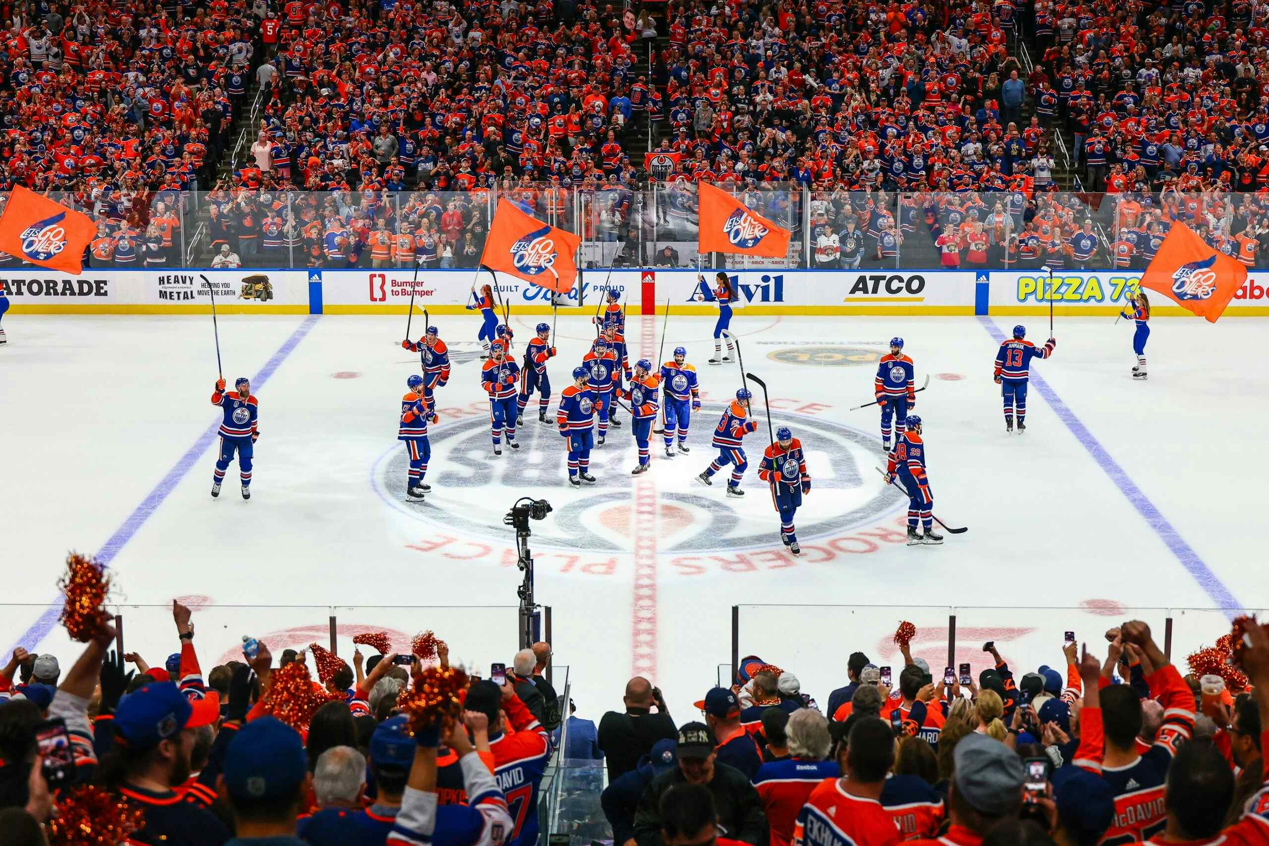 Edmonton Oilers celebrate win at Rogers Place