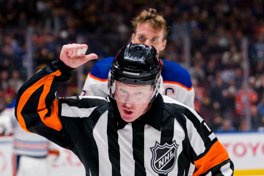 Edmonton OIlers Connor McDavid gets penalty NHL referee