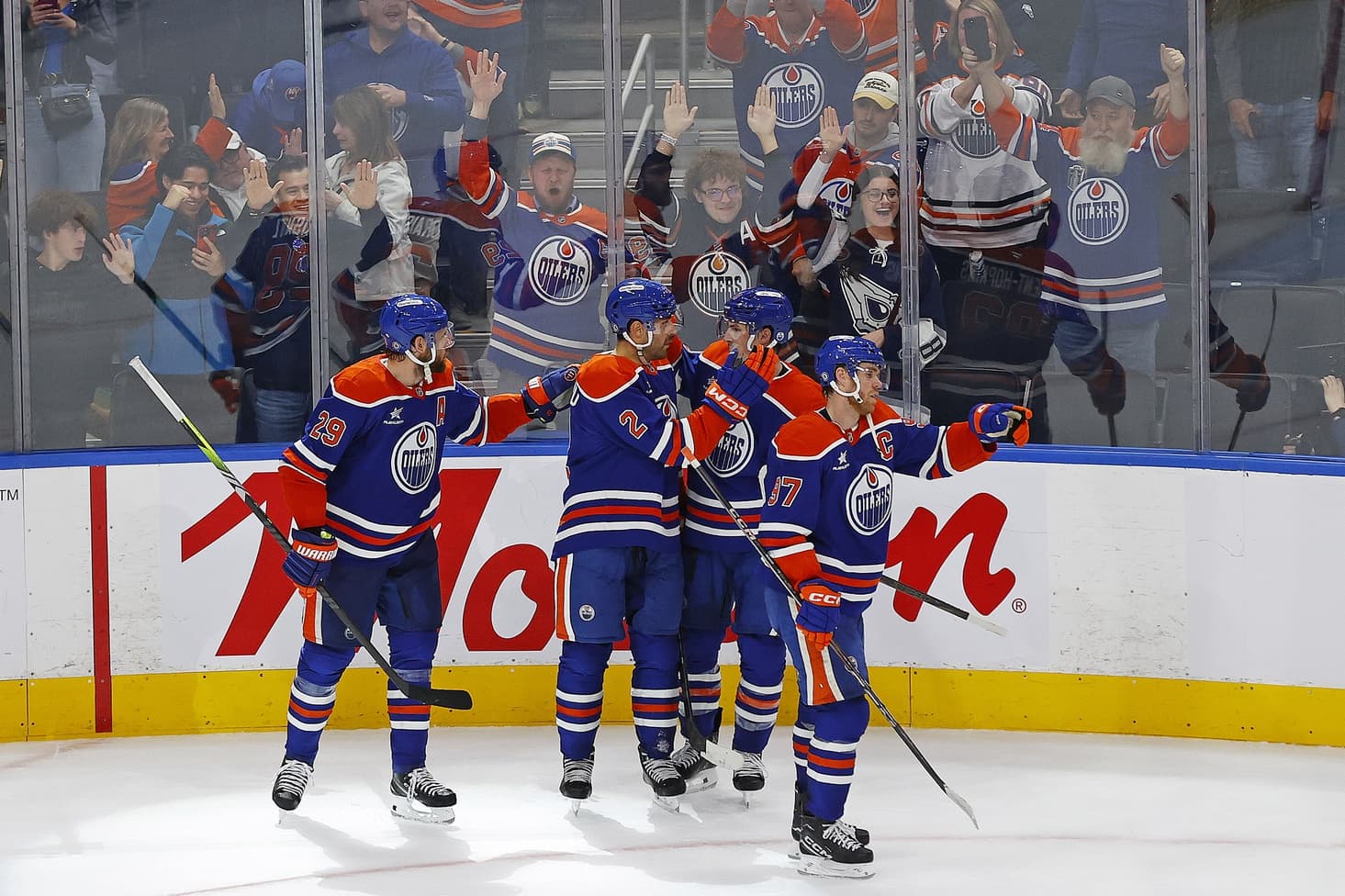 Edmonton Oilers celebrate overtime win