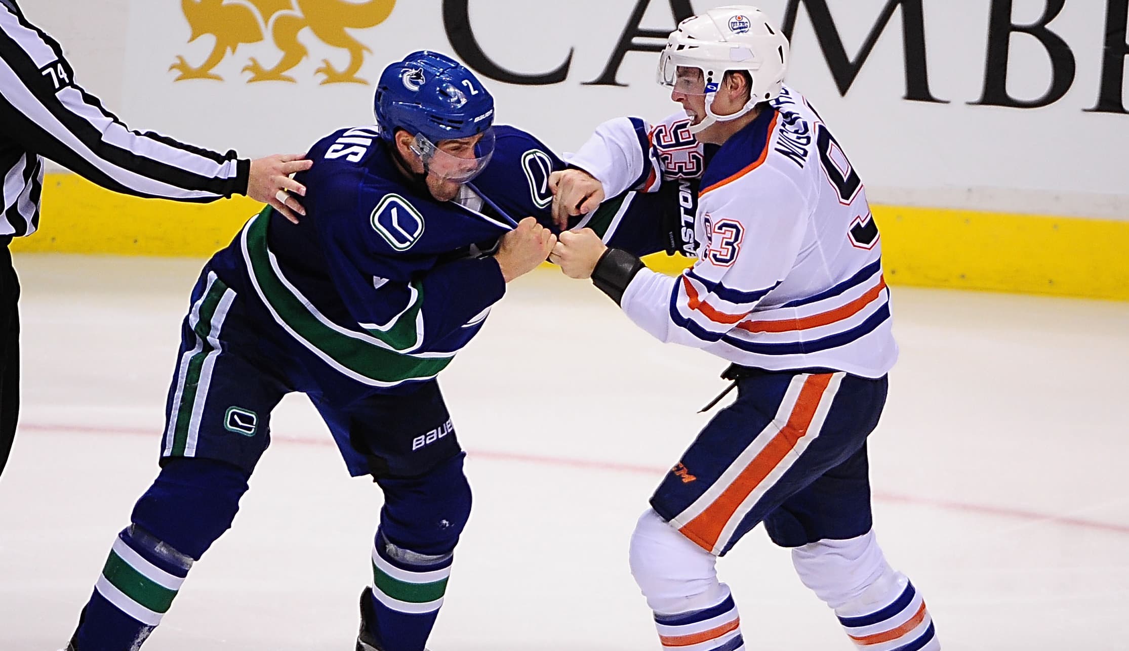 Edmonton Oilers Ryan Nugent-Hopkins fight Dan Hamhuis Vancouver Canucks
