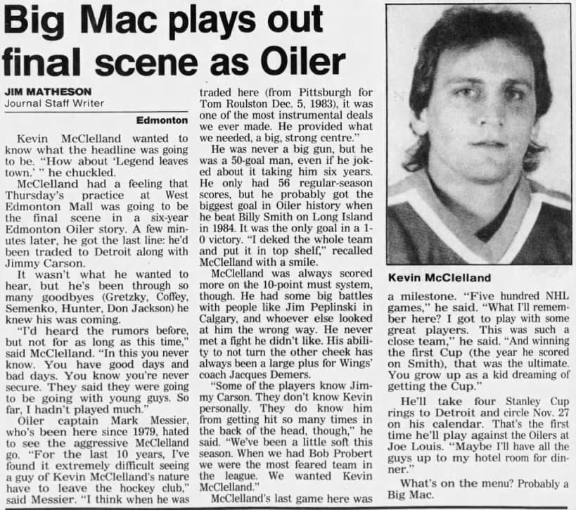 Edmonton Oilers Kevin McClelland