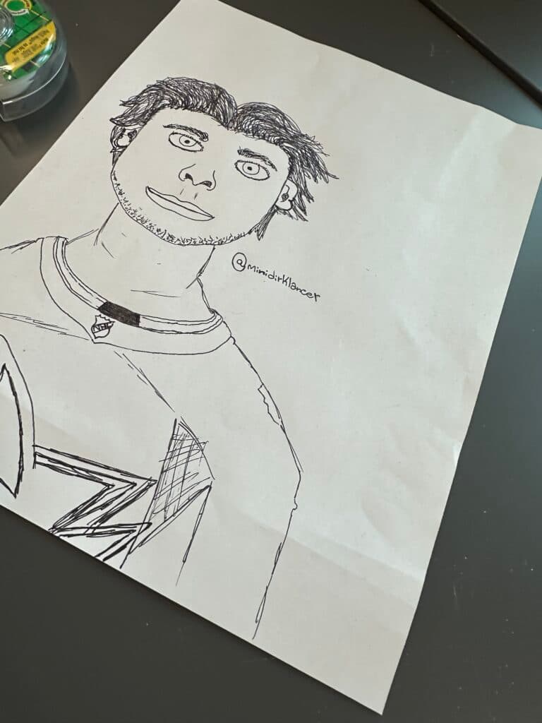 Eli's drawing of Macklin Celebrini.