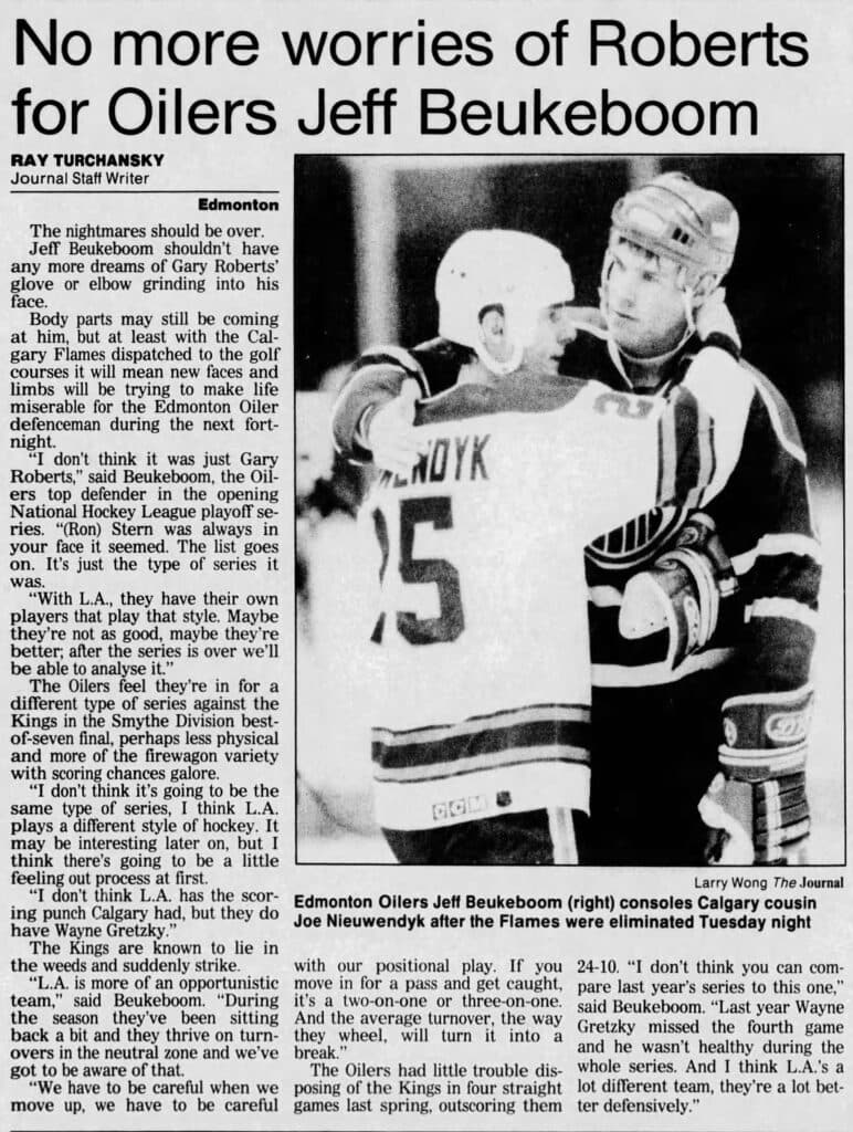 Jeff Beukeboom after 1991 CGY series on April 18, 1991 via Edmonton Journal.