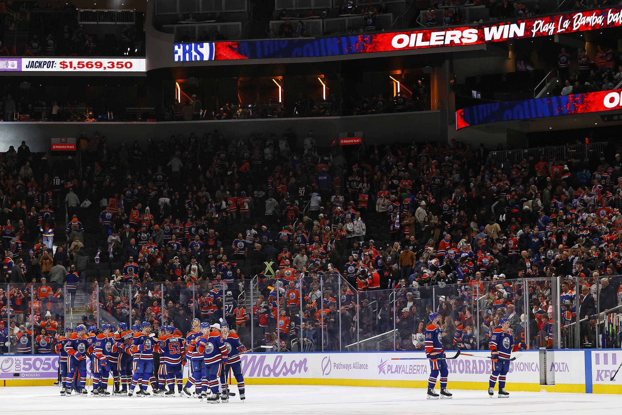 Edmonton Oilers celebrate win over the New York Rangers