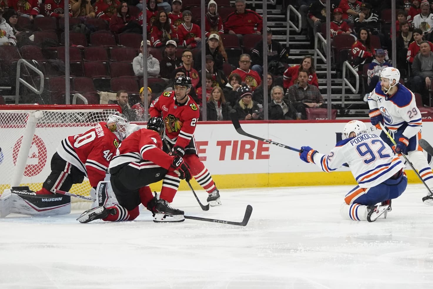 Edmonton Oilers Vasily Podkolzin scores goal against Chicago Blackhawks