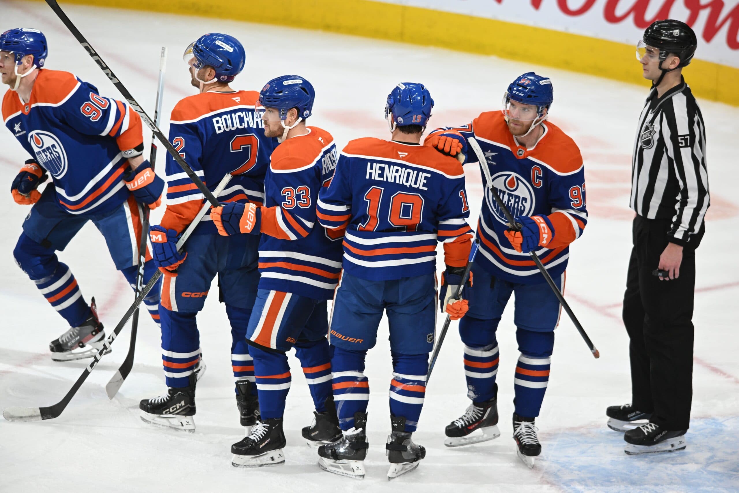 Edmonton Oilers celebrate goal at Rogers Place
