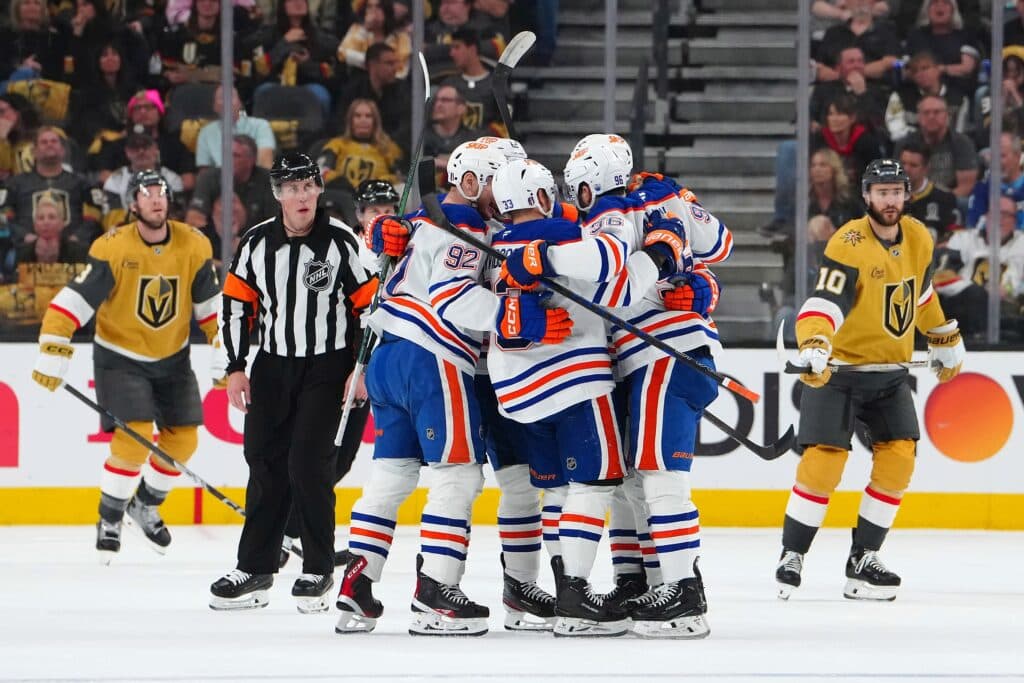 Edmonton Oilers celebrate win Vegas Golden Knights