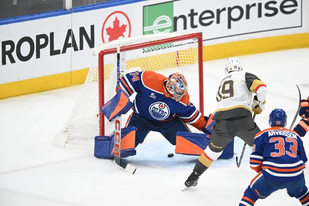 Edmonton Oilers Stuart Skinner allows goal