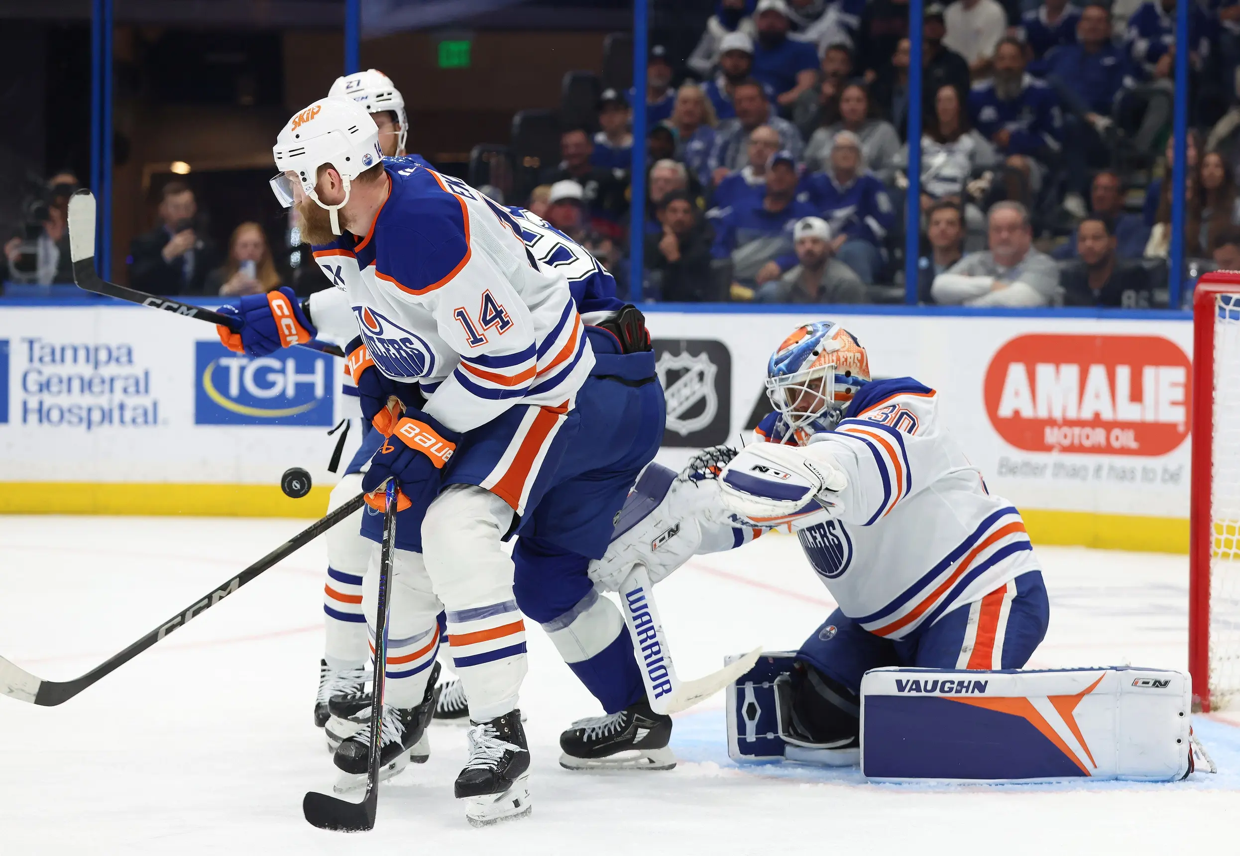 Edmonton Oilers Calvin Pickard Mattias Ekholm vs Tampa Bay Lightning