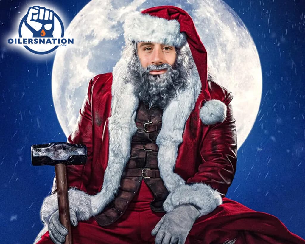 GDB Photoshop Evan Bouchard Edmonton Oilers Santa