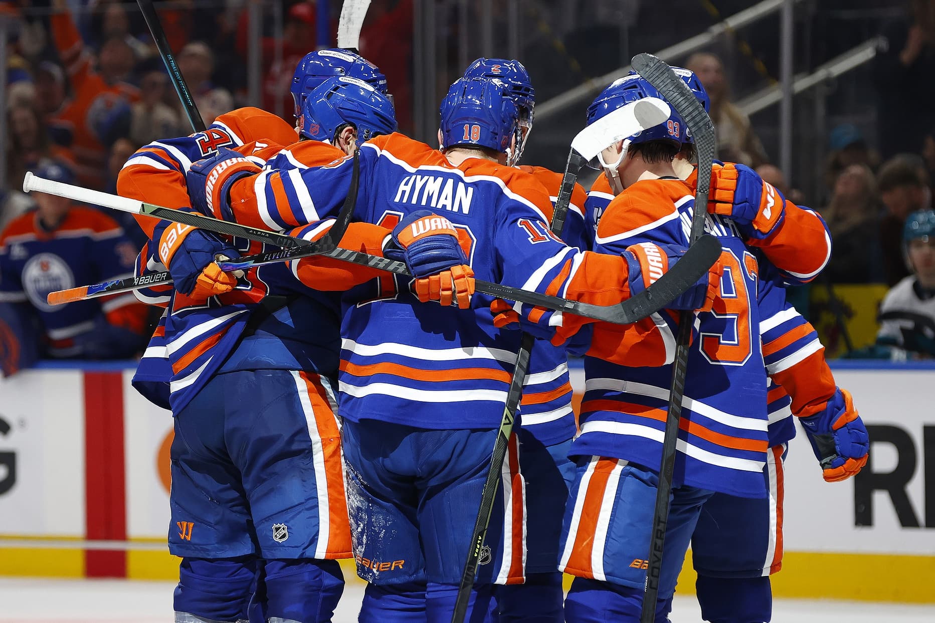 Edmonton Oilers goal celebration vs San Jose Sharks
