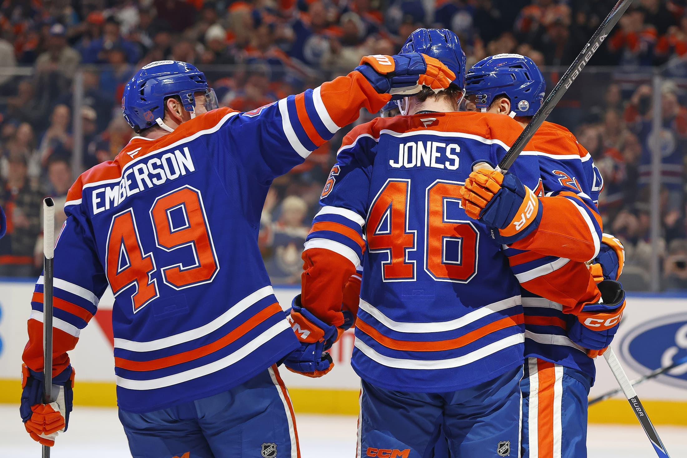 Edmonton Oilers Max Jones celebrates goal