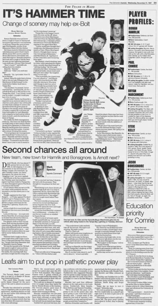 Edmonton Oilers Roman Hamrik Paul Comrie Jason Bonsignore Steve Kelly Bryan Marchment